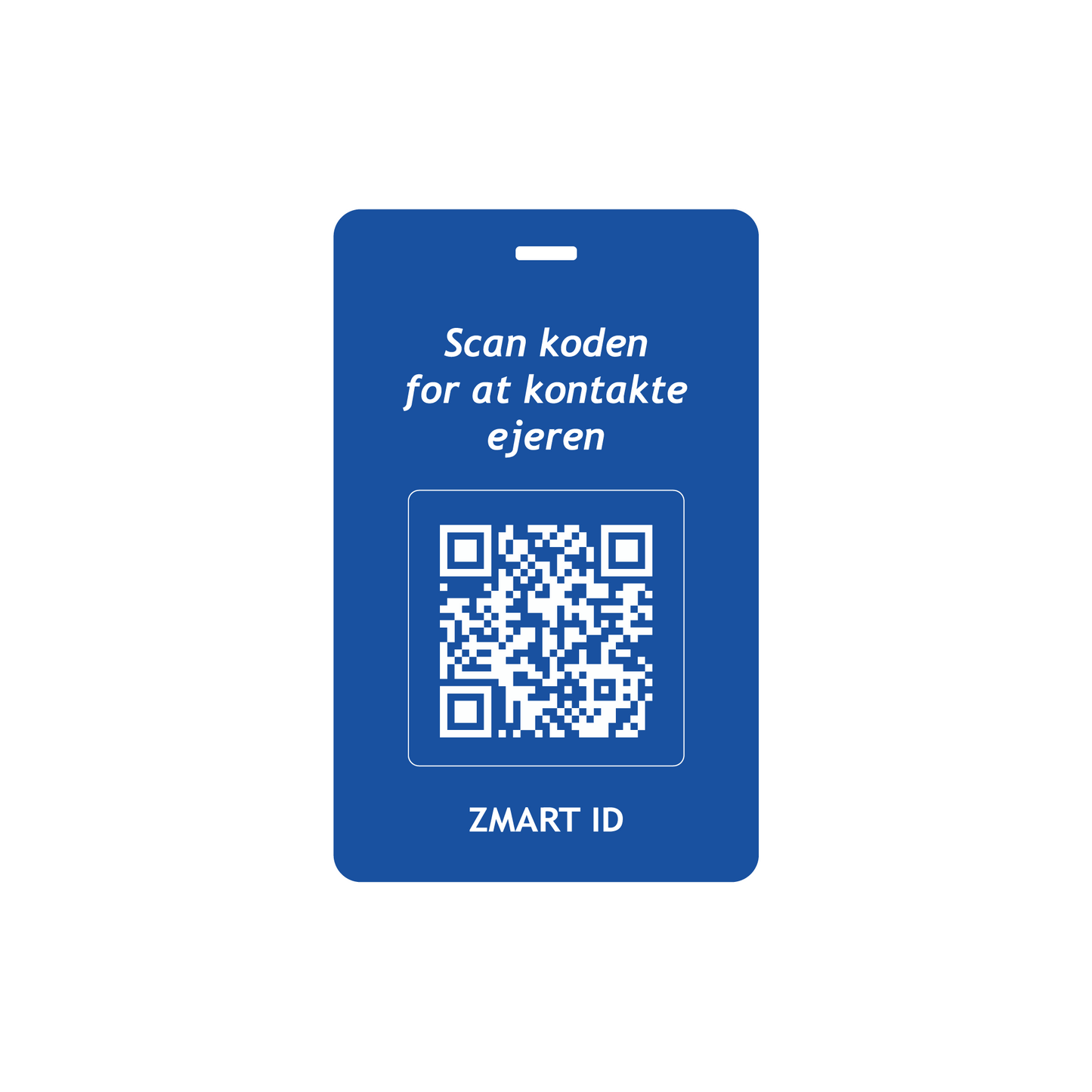 Plastikkort (kreditkort-størrelse), blå med hvid QR-kode