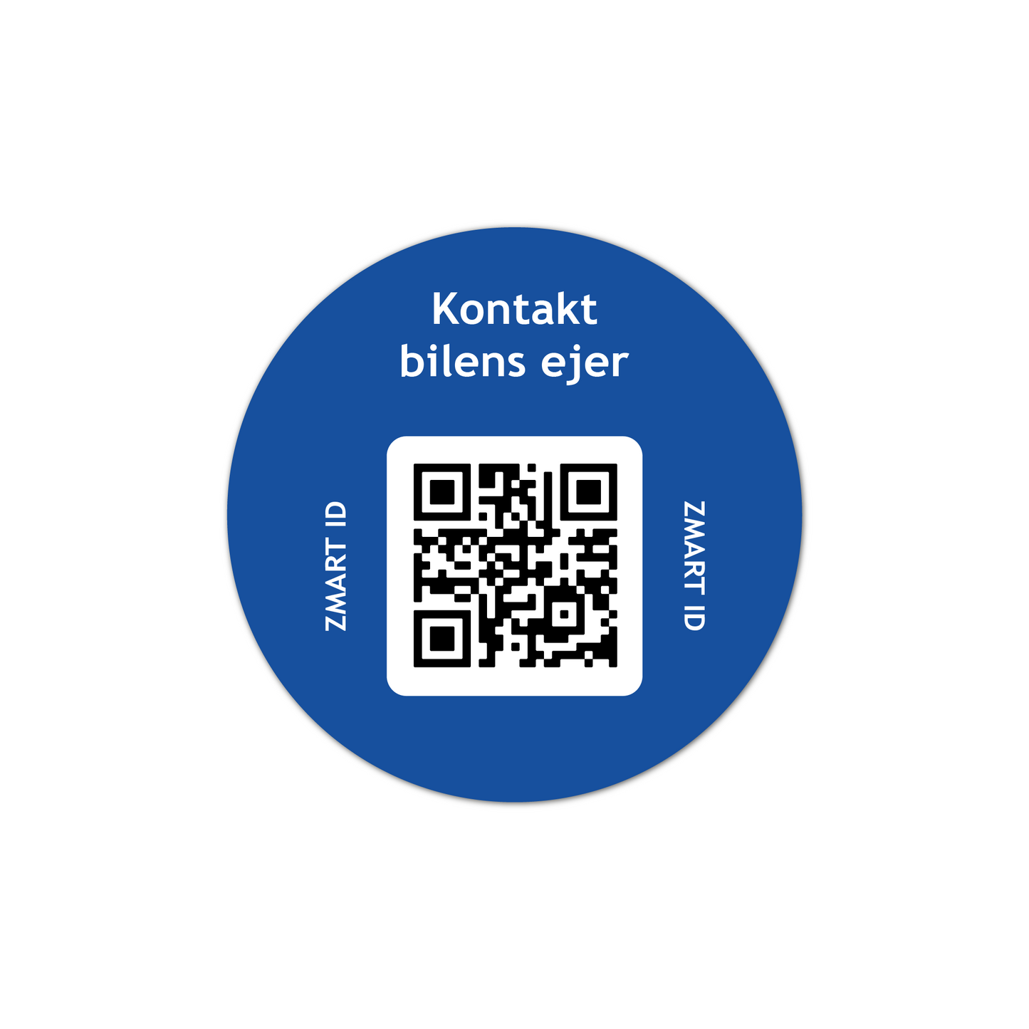 Klistermærke til bil, rund, spejlvendt med QR-kode - til montering indvendigt på bilrude