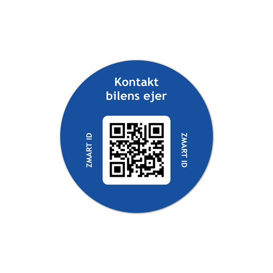 Klistermærke til bil, rund, spejlvendt med QR-kode - til montering indvendigt på bilrude
