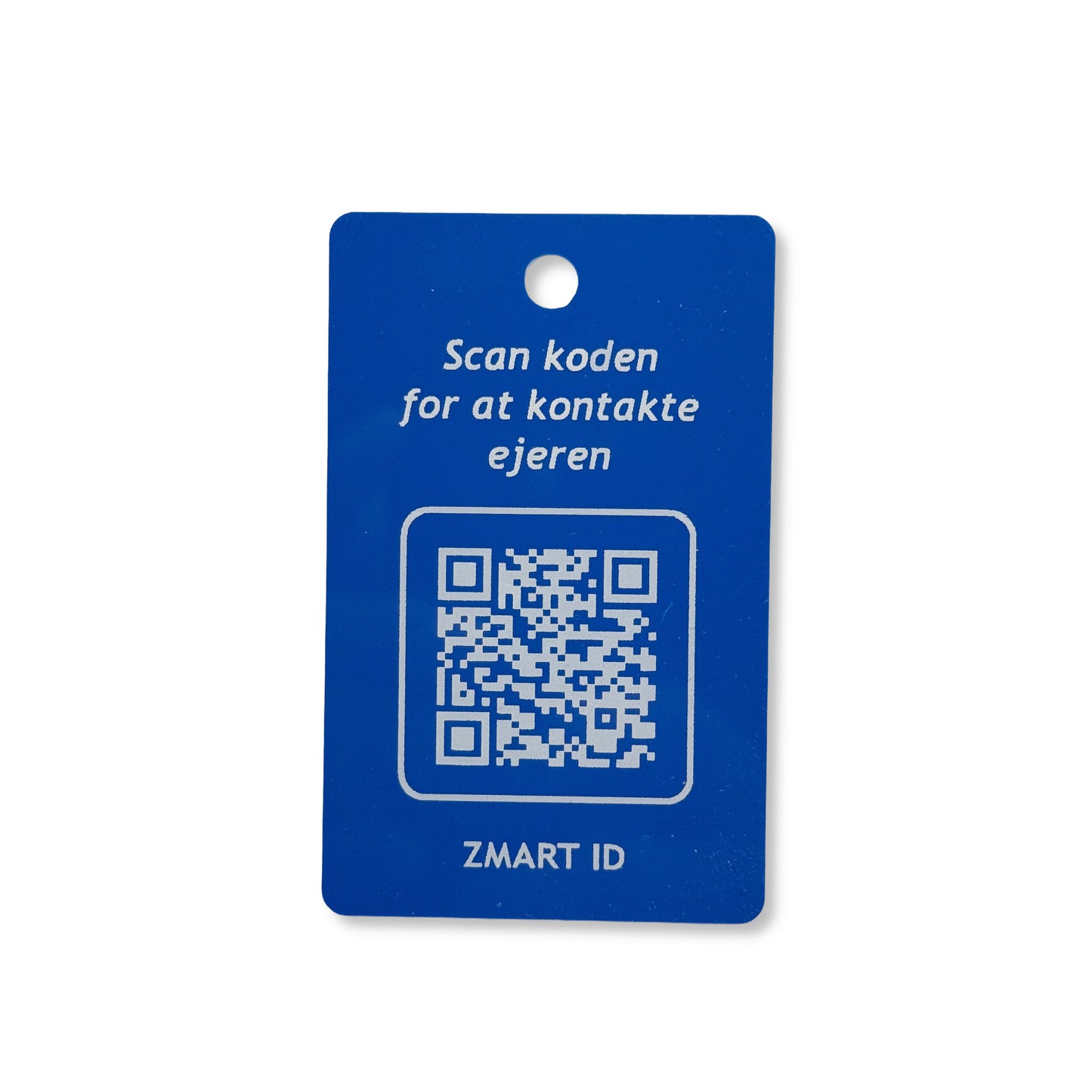Plastikkort (kreditkort-størrelse), blå med hvid QR-kode