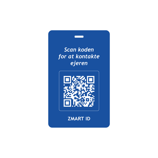 Plastikkort (kreditkort-størrelse), blå med hvid QR-kode